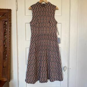 Maggy London NWT Patterned High Neck Tank Dress Midi A Line Fall Retro Pink